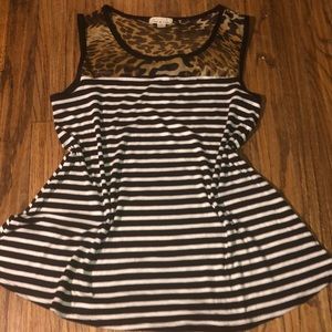 Striped Flowy Top w/ Sheer Leopard Print